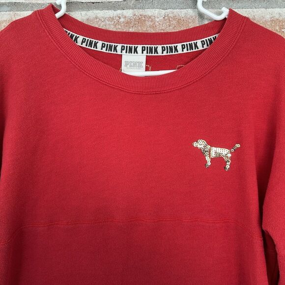 PINK Victoria’s Secret Fair Isle Sequin Crewneck Sweatshirt Spirit Jersey Small - Picture 3 of 9